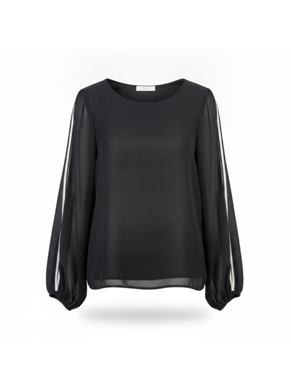Staci Snider Womens Black Chiffon Long Sleeve Blouse With Sheer Striped Panels